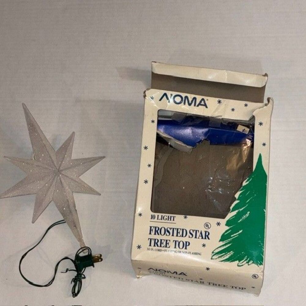 Vintage Noma Frosted Star Tree Topper White with Multi Color Lights Tested